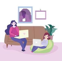 Young women with their laptops indoors vector