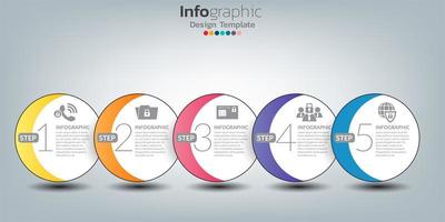 Infographic template design with 5 color elements vector