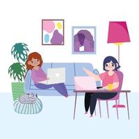 Young women with their laptops indoors vector