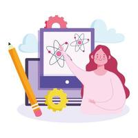 concepto de educación en línea con mujer enseñando vector