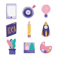 Creativity and technology concept icon set vector