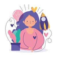 concepto de creatividad y tecnología con mujer e iconos vector