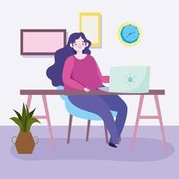 Young woman working remotely from home vector