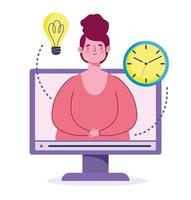 Online education concept with woman and computer vector