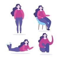 Woman character in different poses set vector