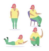 Woman character in different poses set vector