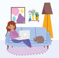 Young woman on the laptop at home vector