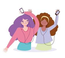 Happy girls listening to music vector