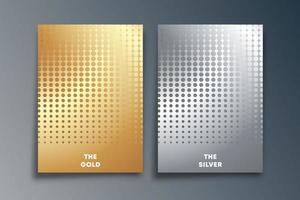 Set of gold and silver background with halftone vector