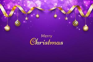 Purple christmas background with gold ribbon