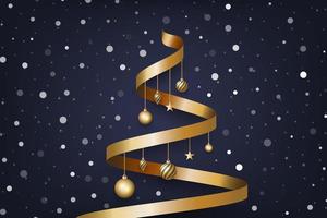 Christmas background with tree made of golden ribbon and snow vector