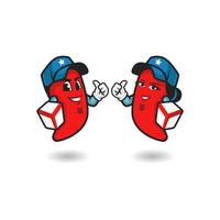 Two red chili characters logo set vector