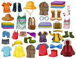 Set of fashion outfits and accessories on white background vector