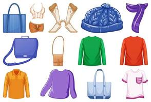 Set of fashion outfits and accessories on white background vector