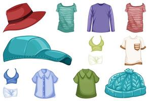 Set of fashion outfits and accessories on white background vector