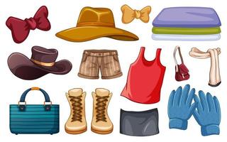 Set of fashion outfits and accessories on white background vector
