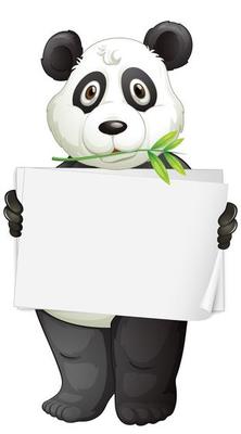 Blank sign template with panda on white background