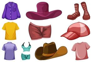 Set of fashion outfits and accessories on white background vector