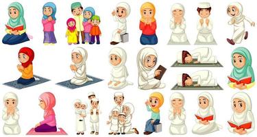 conjunto de diferentes personajes de dibujos animados de personas musulmanas vector