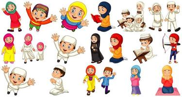 Set of different muslim people cartoon character isolated vector