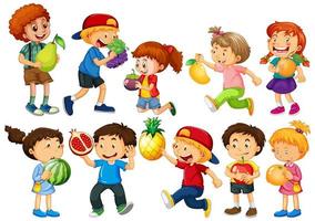 Group of young children cartoon character on white background vector