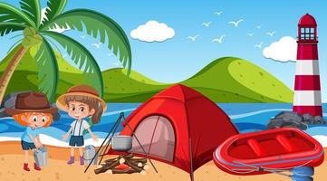 Picnic scene with happy family at the beach vector