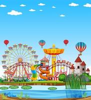 Amusement park with swamp scene at daytime with blank bright blue sky vector