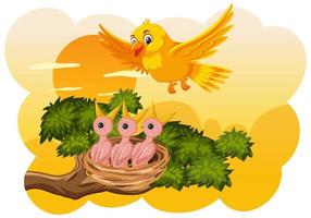 Chicks and its mother bird in nature vector