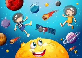 Moon with happy face on space galaxy theme background vector