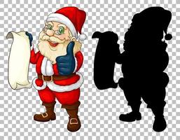 Santa holding scroll and its silhouette vector