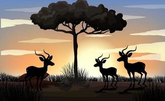 Gazelle in Africa scene silhouette vector