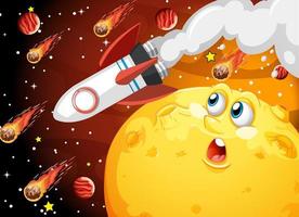 Moon with happy face on space galaxy theme background vector