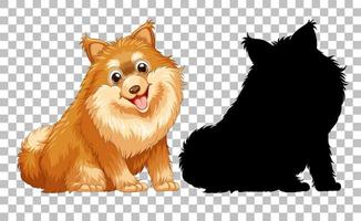 lindo perro pomerania y su silueta sobre fondo transparente vector