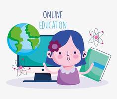 Girl with computer and educational icons vector