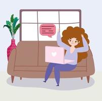 Woman with laptop on sofa vector