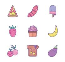 conjunto de iconos de comida de dibujos animados lindo vector