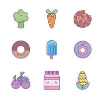 conjunto de iconos de comida de dibujos animados lindo