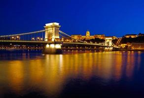 Budapest at night. Chain Bridge, Royal Palace and Danube river
