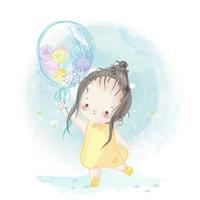 Hand drawn cute little girl with balloon vector