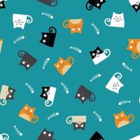 Pattern with cats and fish bones vector