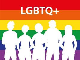 Silhouette of people with rainbow background vector