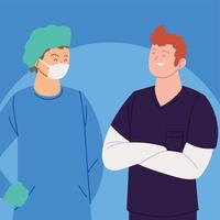 Portrait of male healthcare workers with face mask vector