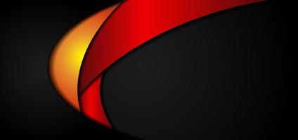 Abstract red and gold curved layers on black vector