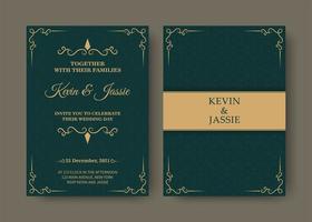 Invitation card design in green and gold vintage style vector