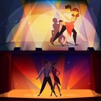 personajes de dibujos animados bailando conjunto de banner vector
