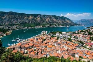 Aerial view of a town near water photo