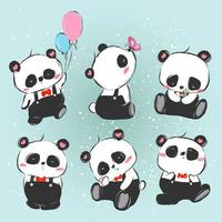 Hand Drawn Little Panda Set vector