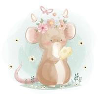 Cute Mouse Holding Cheese vector