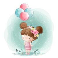 Cute Little Girl Holding Balloons vector