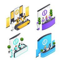 Isometric information desk stand set vector